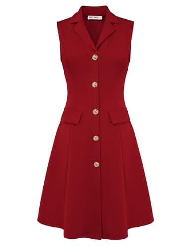 Red Dress for Women V Neck Dress Business Work Dress Sleeveless A Line Midi Dress L - Image 1