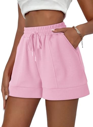 Dokotoo Shorts for Women High Waisted Summer Casual Flowy Short with Pocketed Resort Wear Beach Cruise Outfits for Women 2025 Cute Trendy Womens Clothes Fashion Pink Large - Image 1