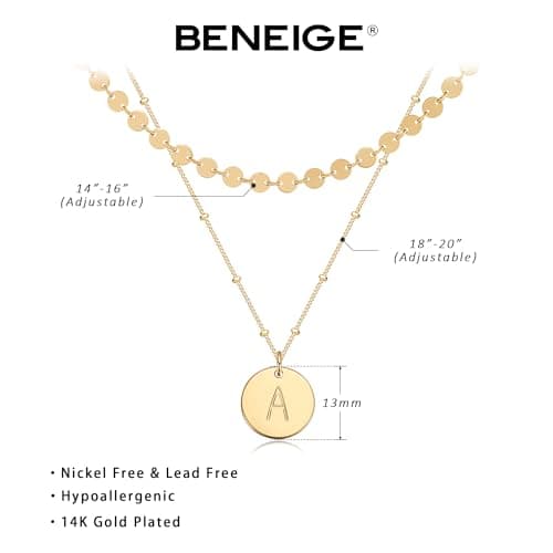 BENEIGE Initial Necklace for Women 14K Gold Plated Letter Pendant Necklaces Dainty Gold Layered Necklace Jewelry For Women - Thumbnail 6