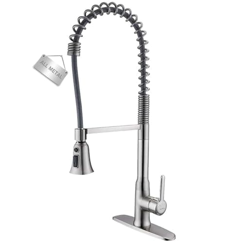 Solid Brass Commercial Kitchen Faucets with Pull Down Sprayer, Brushed Nickel Single Hole Kitchen Sink Faucet, Single Handle, SpotShield Stainless for Pot Filler, Farmhouse Camper Laundry, SonTiy - Image 1