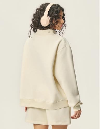 Yimoon Mock Neck Sweatshirt Women Oversized Turtleneck Sweatshirts Fleece Lined Pullover Trendy Outfit(Apricot-M) - Thumbnail 5