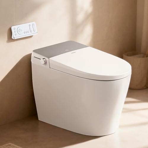 RekeSmt Smart Toilet with Built-in Tank - Electric Bidet Toilet with Side Knob Control, Foot Sensor Operation, Auto Flush, Heated Seat, Instant Warm Water, Air Dryer, 1.06 GPF One-Piece Toilet - Image 1