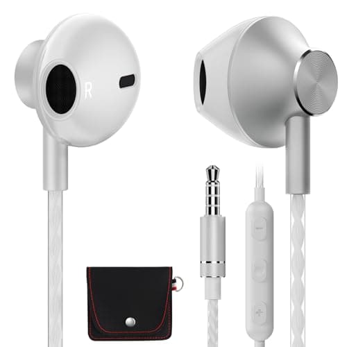 AzukiLife White Wired Earbuds with Microphone for iPhone, iPad, 3.5mm Apple Style Headphones for MacBook, Laptop, School, Zoom, Clear Call, Tangle-Free Corded Ear Buds with Case for Study & Travel - Image 1