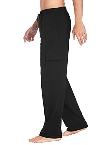 Deyeek Mens Sweat Pants Cargo Sweats for Men Baggy Cargo Sweatpants Open Bottom Gym Joggers Men's Athletic Pants with Pockets Black - Thumbnail 5