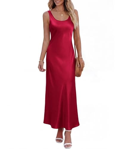 BTFBM Satin Dress Sleeveless Scoop Neck Summer Dresses for Women Elegant Classy 2026 Party Sundresses Fashion Clothing(Red, Large) - Image 1