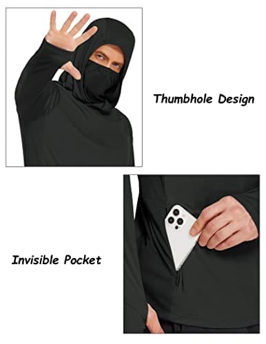 Hooded Fishing Shirts for Men UPF 50+ Long Sleeve Hoodie with Mask Lightweight SPF Sweatshirts Rash Guard Camo Neck Gaiter - Thumbnail 4