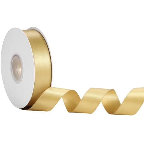 Gold Satin Ribbon 1 Inch x 50 Yards – Elegant Thin Double Faced Ribbon for Gift Wrapping, Holiday Bows & Party Decorations - Image 1