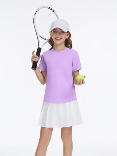 Humordream Girls Athletic Shirts Kids Short Sleeve Crewneck Quick Dry Workout Yoga Tops Basic Tees Activewear Purple - Thumbnail 2