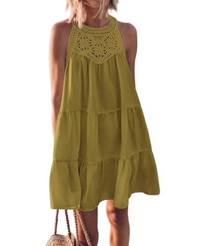 KIRUNDO Women Summer Halter Sundress 2026 Spring Casual Sleeveless Boho A Line Mini Beach Vacation Dress Cruise Resort Wear(Large, Army Green) - Image 1