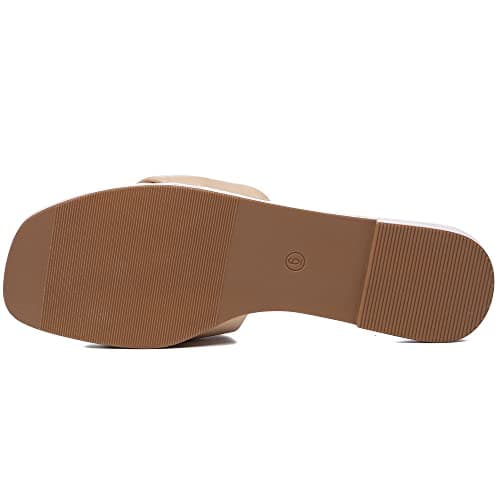 Athlefit Women's Summer Flat Sandals Dressy Comfortable Fashion Beach Leather Slide Nude Sandals Size 11 - Thumbnail 4