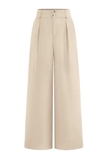CFLONGE Women Wide Leg Dress Pants High Waist Work Trousers Button Pleated Slacks Palazzo Pants Business Casual Outfits(Beige,X-Large) - Image 1