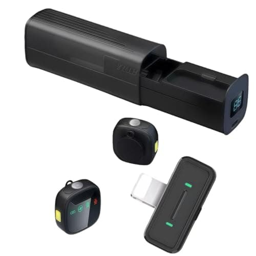 Vyrendor Professional Mini Wireless Lavalier Microphone (2-Pack), Dual Noise Canceling Lav Mic with Charging Case, Ideal for Podcast, Vlog, YouTube, iPhone & Android Device(Type-c,Receiver,Black)