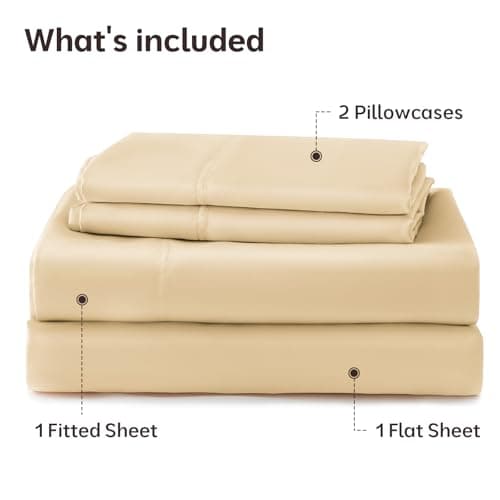 ChicView Full Luxury Satin Sheet Set,4 Pieces Ultra Cooling Silky Feel Breathable Bedsheets, 16 Inch Deep Pockets Bed Sheets,Good for Hair & Skin, Gold - Thumbnail 6
