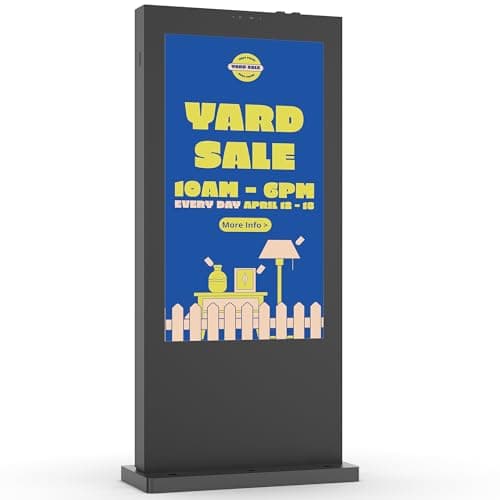 65 Inch 4K Outdoor Digital Signage, IP66 5000 Nits Auto-Brightness Adjustment Floor Standing Kiosk, CMS/WiFi/HDMI/USB Input, Multifunctional Advertising Display for Business Advertisement