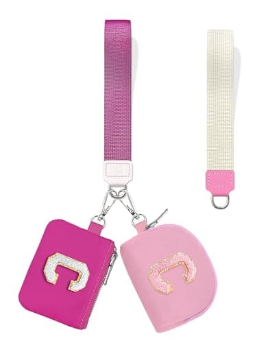 LIMKRIAN Initial Wristlet Wallets for Women，Small Dual Pouch Wristlet, Personalised Keychain Wallet, Mini Zip Around Coin Pouse, Monogrammed Wristlet (Letter C) - Image 1