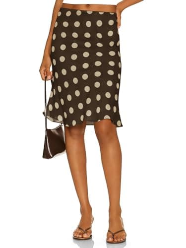 Tankaneo Womens Polka Dot Midi Skirt Summer Elastic High Waisted Skirts Sheer Mesh Going Out Vintage Flowy Skirts Brown - Image 1