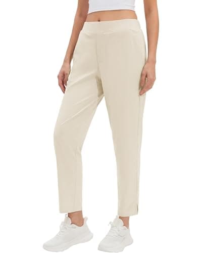 Stelle Women's Dress Pants Stretchy High Waisted Work Pants for Women 7/8 Ankle Tapered Slacks for Business Casual, Golf, Teacher White Beige Medium - Image 1