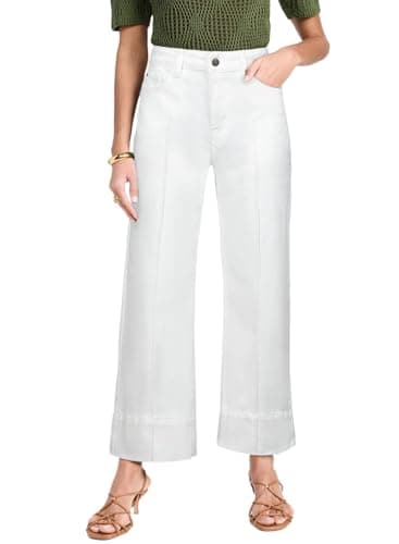 Astylish Women's Stretchy Breathable Straight Wide Leg Jeans Loose High Waist Tummy Control Fashion Casual Flare Capri Ankle Denim Trouser with Vertical Seams Summer Petite White Size 4 - Thumbnail 4