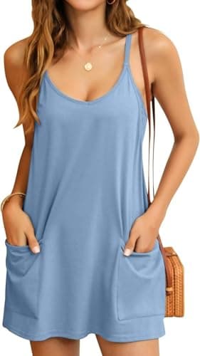 Ebifin Women's Summer Mini Dress Casual Workout Tennis Dress with Shorts Sleeveless Althletic Dresses Light Blue - Thumbnail 2
