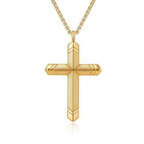 Stainless Steel Cross Necklace for Men, Silver Black gold plated Cross Pendant Jesus Necklace Chain, Non Tarnish Sturdy Mens Christian Jewelry Gifts for Him Baptism Confirmation Birthday, 24 Inch - Image 1