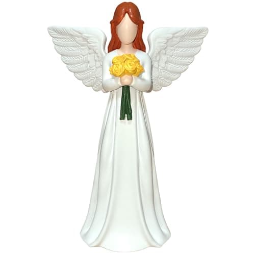 AURIFEROUS Guardian Angel, Angel Figurine Memorial Gift for Women, Sympathy & Mothers Day Birthday Valentines Home Decor Sculpture, Hand-Painted Flower-Holding Angel Decor - Image 1