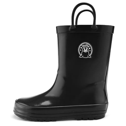 Stelle Kids Rain Boots for Boys Girls Waterproof Natural Rubber Toddler Rainboots Easy On Handles Non-Slip Sole(Black,10MT) - Image 1