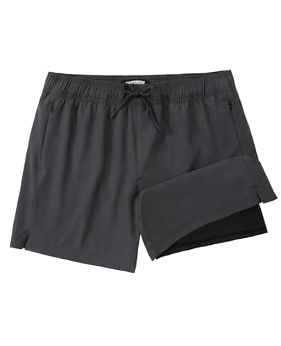 CoozySphere Mens Swim Trunks Swimming Shorts Swimwear Bathing Suits Quick Dry 5 Inch with Compression Lining L Dark Grey - Image 1