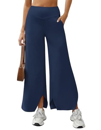 LOOKBOHO High Stretch Yoga Pants Women Soft High Waisted Business Casual Wide Leg Pants with Pockets Dark Navy S - Image 1