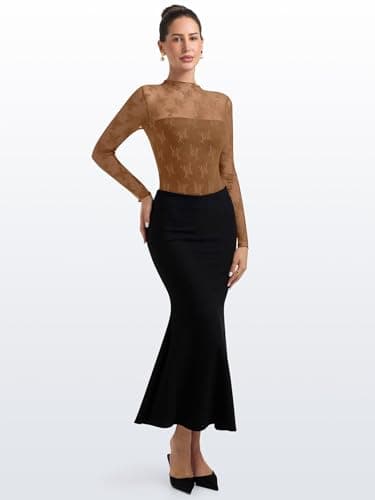 PINKMSTYLE Lace Long Sleeve Bodysuit High Neck for Women, Sexy Tops, Going Out Outfits, Concert & Party Wear - Thumbnail 6