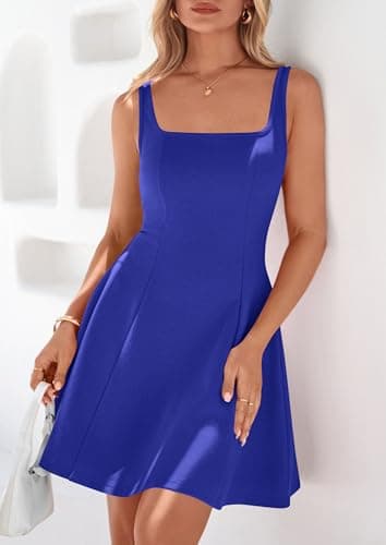 PRETTYGARDEN Summer Dresses for Women 2026 Sleeveless A Line Business Casual Formal Cocktail Party Spring Short Dress (Blue,Large) - Thumbnail 3