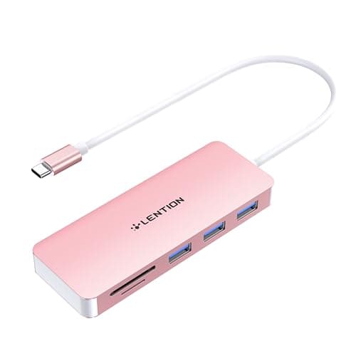 LENTION USB C Hub with 1ft Cable for Laptop Stand, 5-in-1 Multiport Adapter with 3 USB 3.0 5Gbps, TF/SD Card Reader for iPhone 17/16/15, Compatible with MacBook Pro/Air/Neo, iPad, Surface, Rose Gold - Image 1