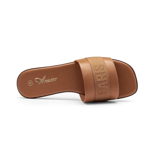 Athlefit Women's Slides Summer Fashion Slip On Flat Sandals Dressy Brown Size 9.5 - Thumbnail 2