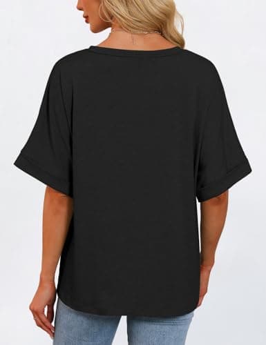 GKBK Womens Oversized T Shirts V Neck Loose Fit Shirts Short Sleeve Summer Casual Tops 2025 Trendy Blouses Y2K Plain Tees Black XL - Thumbnail 4