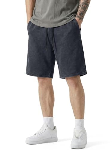 JMIERR Acid Washed Cotton Shorts for Men Relaxed Fit Stretchy Comfy Moisture Wicking Elastic Waist Drawstring Streetwear Summer Dress Shorts for Big and Tall, Dark Grey, 3X-Large - Image 1