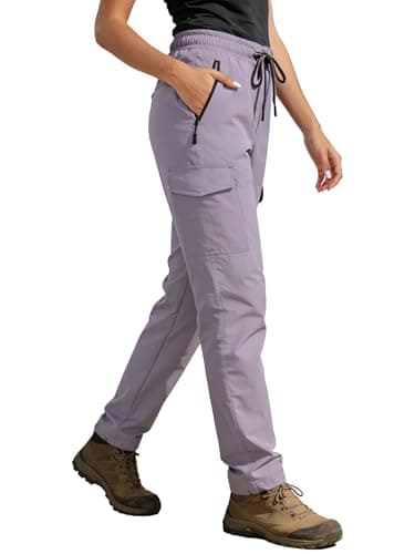 Womens Cargo Hiking Pants 4 Pockets Waterproof Quick Dry Sweatpants Elastic Waist Drawstring Lightweight UPF 50+ Casual Work Travel Golf Lounge Purple S - Image 1