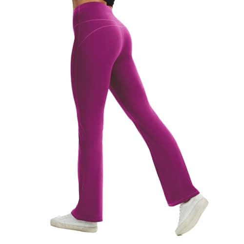 AMLEER Women's Buttery Soft High Waisted Yoga Leggings - Flare Bootcut Tummy Control Pants, Workout Leggings for Yoga Gym Fuchsia - Image 1
