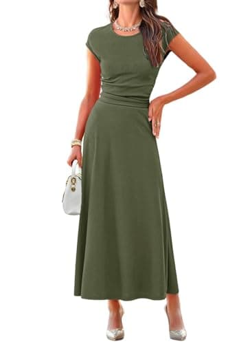 Dokotoo Green Dresses for Women 2 Piece Skirt Sets Sexy Short Sleeve Casual Crewneck Smocked Tops Summer A-Line Midi Knit Dress for Women Elegant Solid Color Prom Dresses 2026 Medium - Image 1