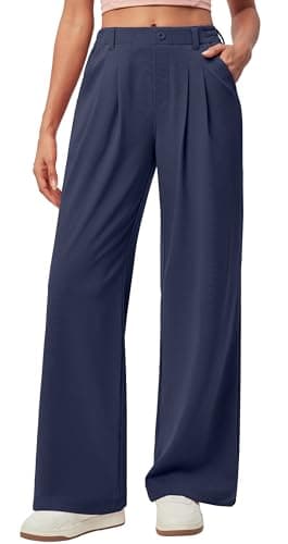 IUGA Wide Leg Pants Woman Pull on Stretchy Work Dress Pants High Waisted Business Casual Trousers Slacks Petite, X-Small, Dark Blue - Image 1
