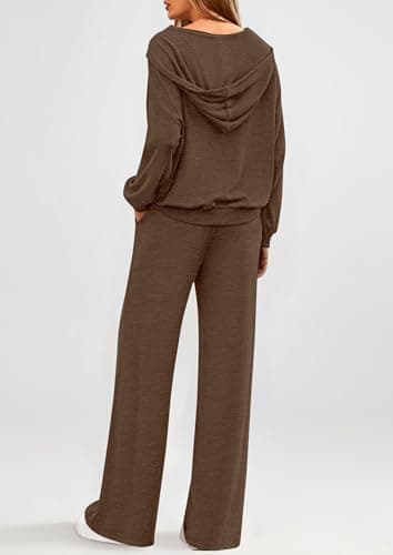 PRETTYGARDEN Women's 2 Piece Fall Lounge Sets 2026 Zip Up Hoodie Wide Leg Tracksuit Spring Matching Travel Outfits Clothes (Coffee,X-Large) - Thumbnail 4