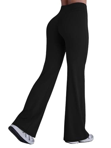 Sunzel Women Hidden Butt Lift Flare Yoga Pants No Front Seam V Crossover High Waist Flare Leg Lounge Workout Flared Leggings Black - Image 1