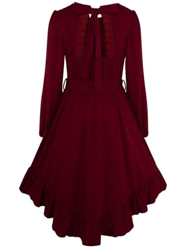 Dress for Girls Boho Long Sleeve Tiered Ruffle Swing Midi Pockets Dress Little Kids Fall Holiday Christmas Party Dresses with Belted Red Size 5-6 - Image 1