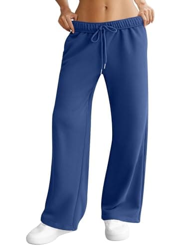 DLOODA Womens Wide Leg Sweatpants Interior Drawstring Baggy Sweat Pants with Pockets Elastic Waisted Lounge Casual Trousers Navy Blue - Image 1