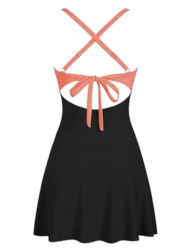 ZAFUL Women One Piece Swimsuit Modest Tummy Control Bathing Suit Over 50 Swim Dress Swimwear Push Up V Neck Swim Suits 2025 Black Pink - Thumbnail 4