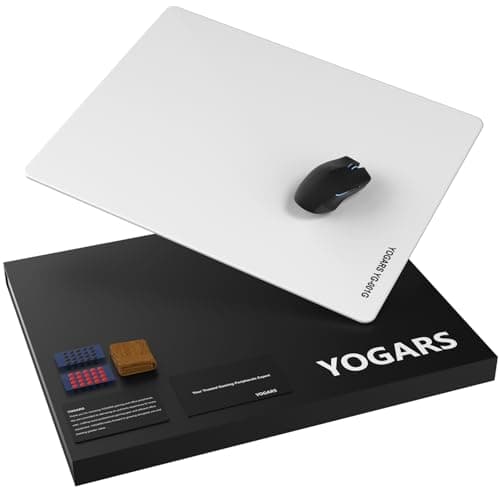 YOGARS Tempered Glass Gaming Mouse Pad, Ultra-Smooth Micro-Etched Surface Speed & Control, Large 19.7"x15.7" Anti-Slip Base, Easy Clean Scratch Resistant for Esports and Work (White)
