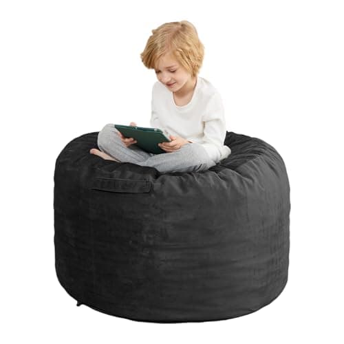Bean Bag Chair for Adults & Teens, 3ft Large BeanBag Chairs with Memory Foam Fillings, Bean Bag with Ultra Soft Faux Fur Fabric Washable,Lazy Sofa for Gameroom Living Room Bedroom,Black(35"x 35"x 25") - Image 1
