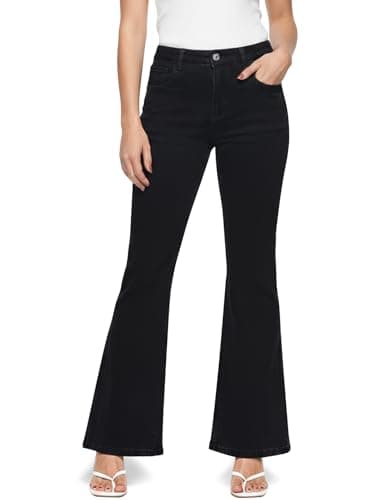 ZPIUO Flare Jeans for Women High Waisted Bell Bottom Stretchy Curvy Fit Wide Leg Denim Pants with Pockets Black Size 10 - Image 1