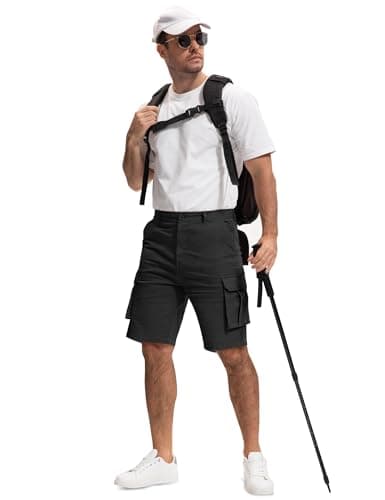 AOHIKE Men's Cargo Shorts Lightweight - 9" Inseam Hiking Shorts with 7 Pocket for Outdoor Casual Golf Travel, Black XL - Thumbnail 3