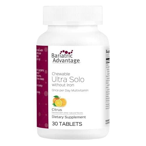 Bariatric Advantage Chewable Ultra Solo Without Iron - Once-Per-Day Daily Multivitamin - for Bariatric Surgery Patients - Thiamin, Vitamin A & More - Gluten-Free - Citrus - 30 Count - Image 1