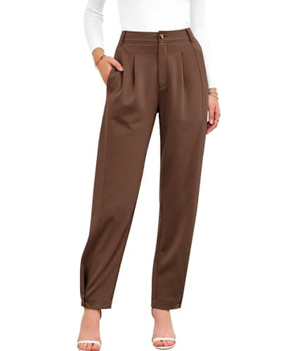 BTFBM Women's Pants Spring Fall 2026 Casual Loose Pleated Trousers Tapered Slacks Pockets Dressy Business Work Outfits(Brown, Medium) - Image 1