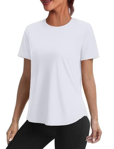 Alaroo White Tops for Women Sun Protection Workout Tops Gym Hiking Running Tennis Pilates Short Sleeve Fitness Clothing M - Image 1